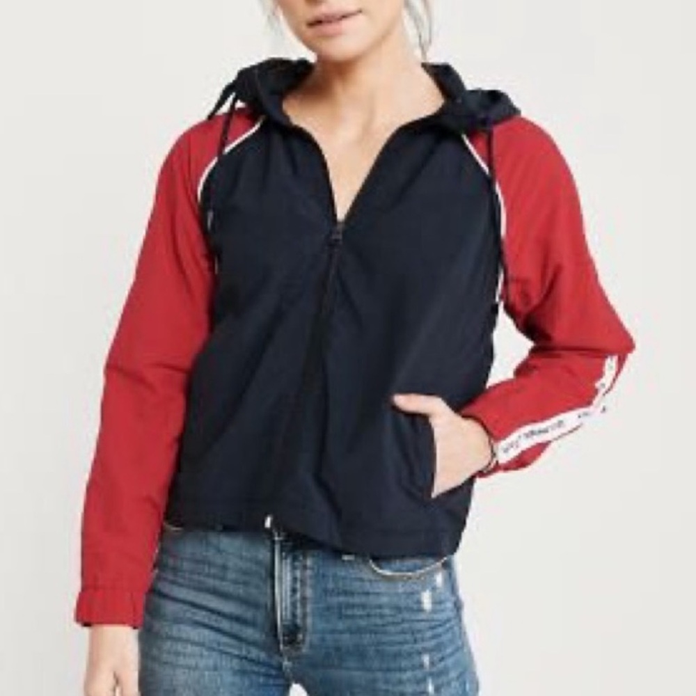 Abercrombie & Fitch Womens Bomber Jacket Navy Red Raglan Colorblock. Sz Small
